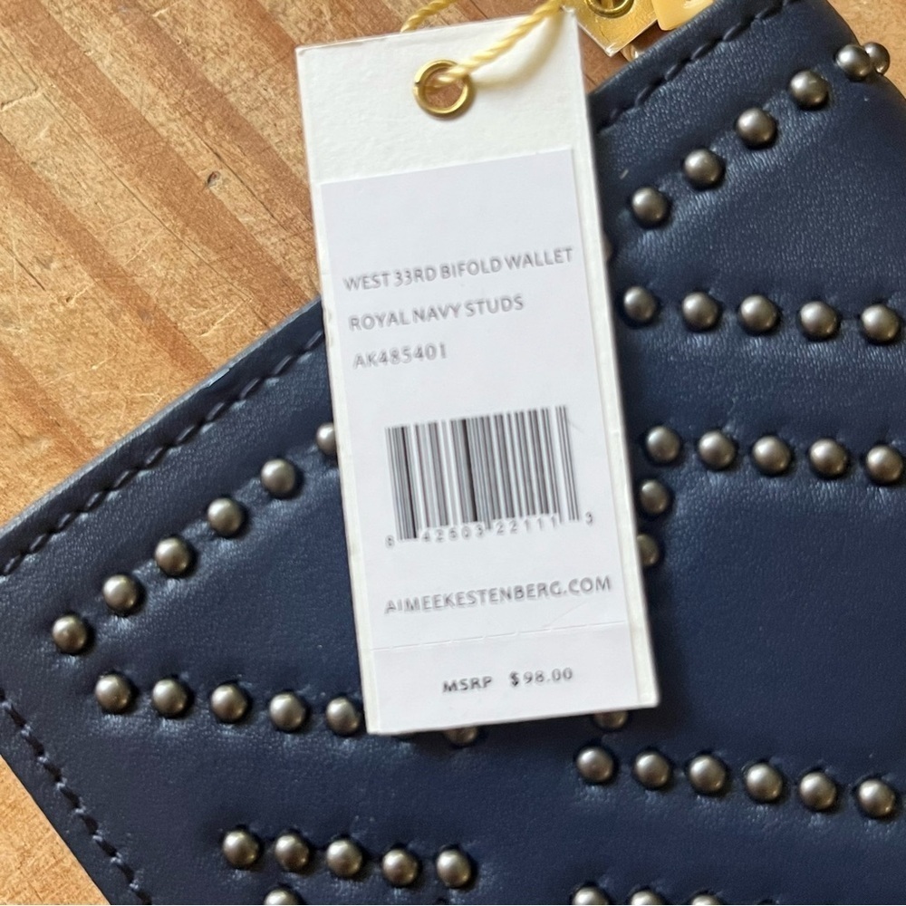 Aimee Kestenberg 100% Genuine Leather Wallet Navy Blue Studded NWT - Picture 4 of 11